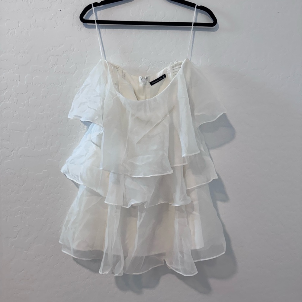 White Ruffled Strapless Women's Mini Dress